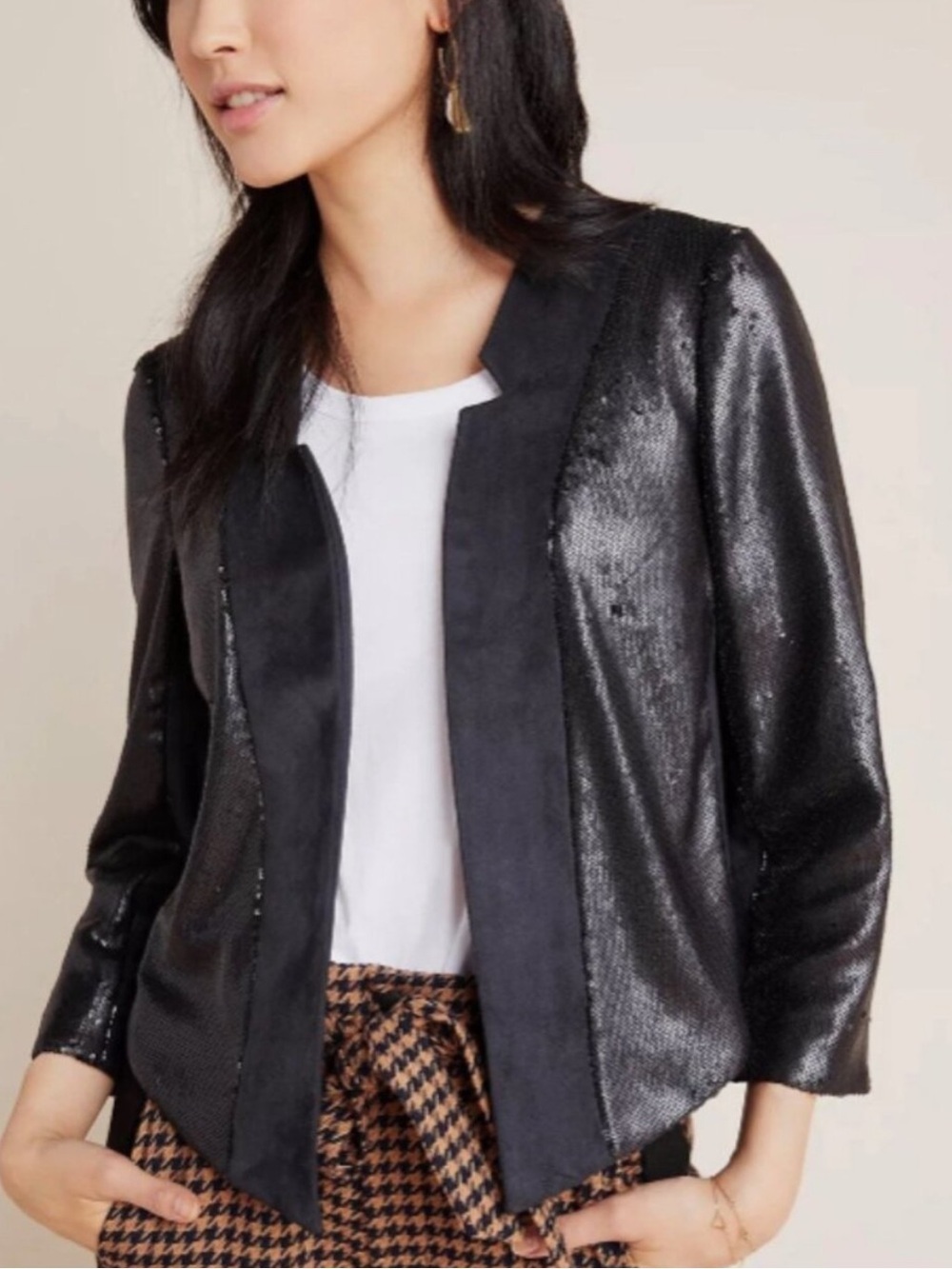 By Anthropologie Shonda Sequin Open Waterfall Suede Jacket Medium 8492